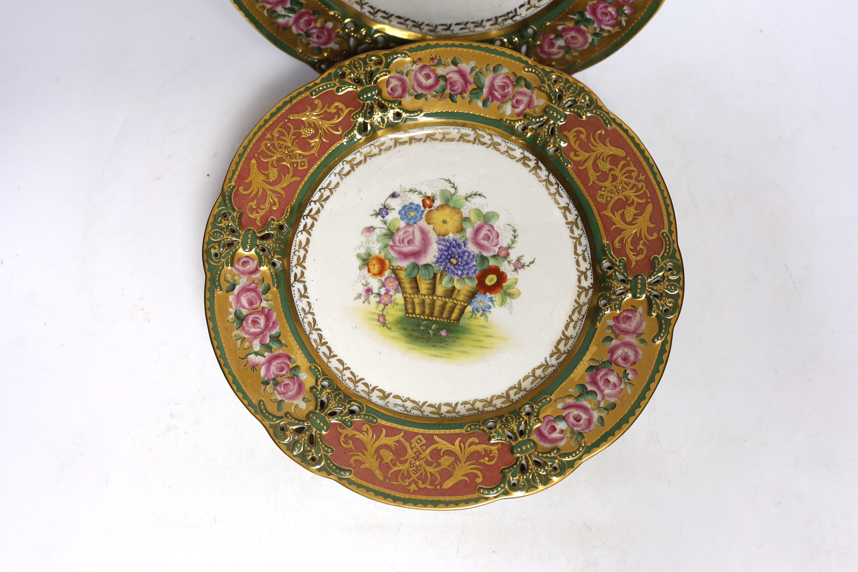 A set of six floral Sevres-style dessert plates